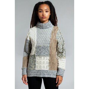 Womens Cable knit sweater Coldwater Creek L 14 Grey Tan Cozy Casual Cabin